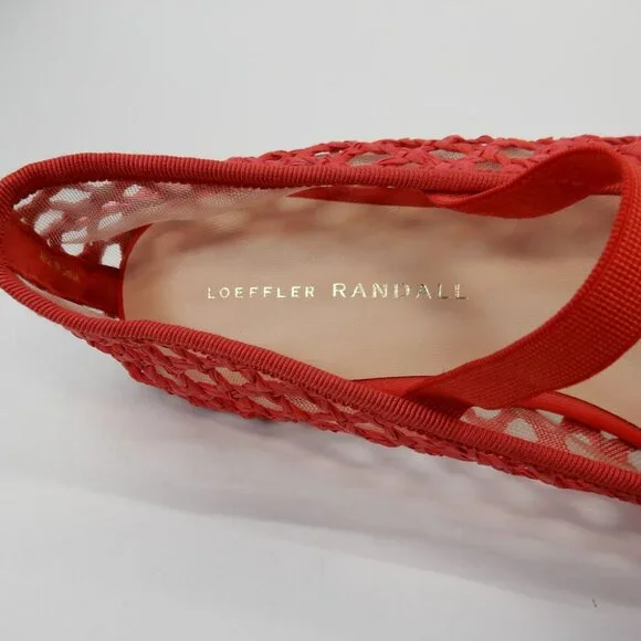 Loeffler Randall Leonie Mary Jane Ballet Flats Size 8 Red Raffia Mesh Bow NEW - Picture 11 of 16